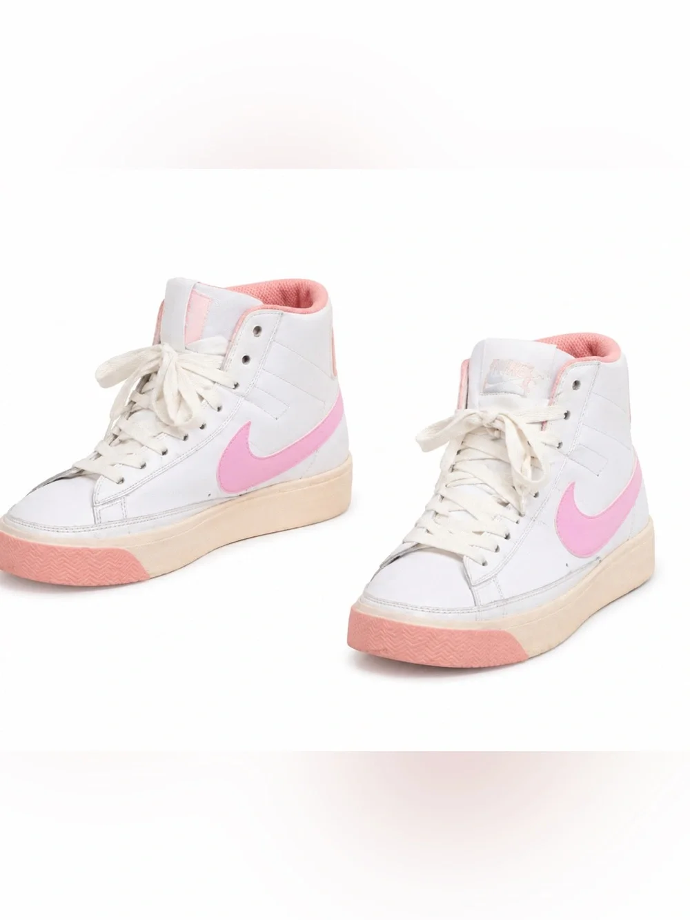 Nike White and Pink Kids Sneakers